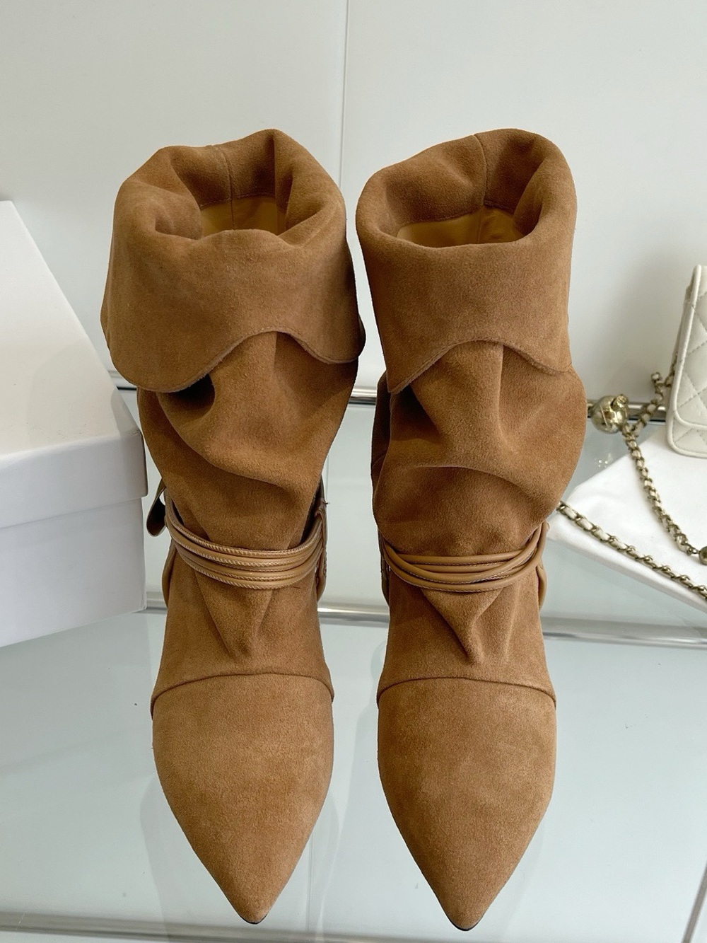 Isabel Marant Tan Suede Slouchy Pointed-Toe Ankle Boots
